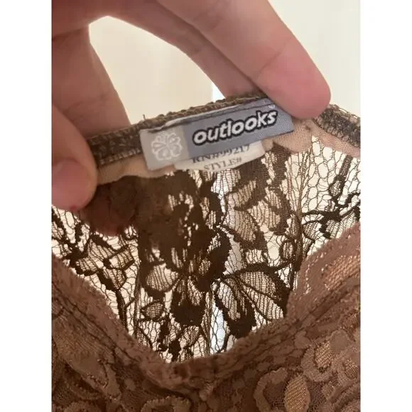 Y2K Brown Lace Sheer Back Cami Tank Top EST size S-M - Picture 3 of 4